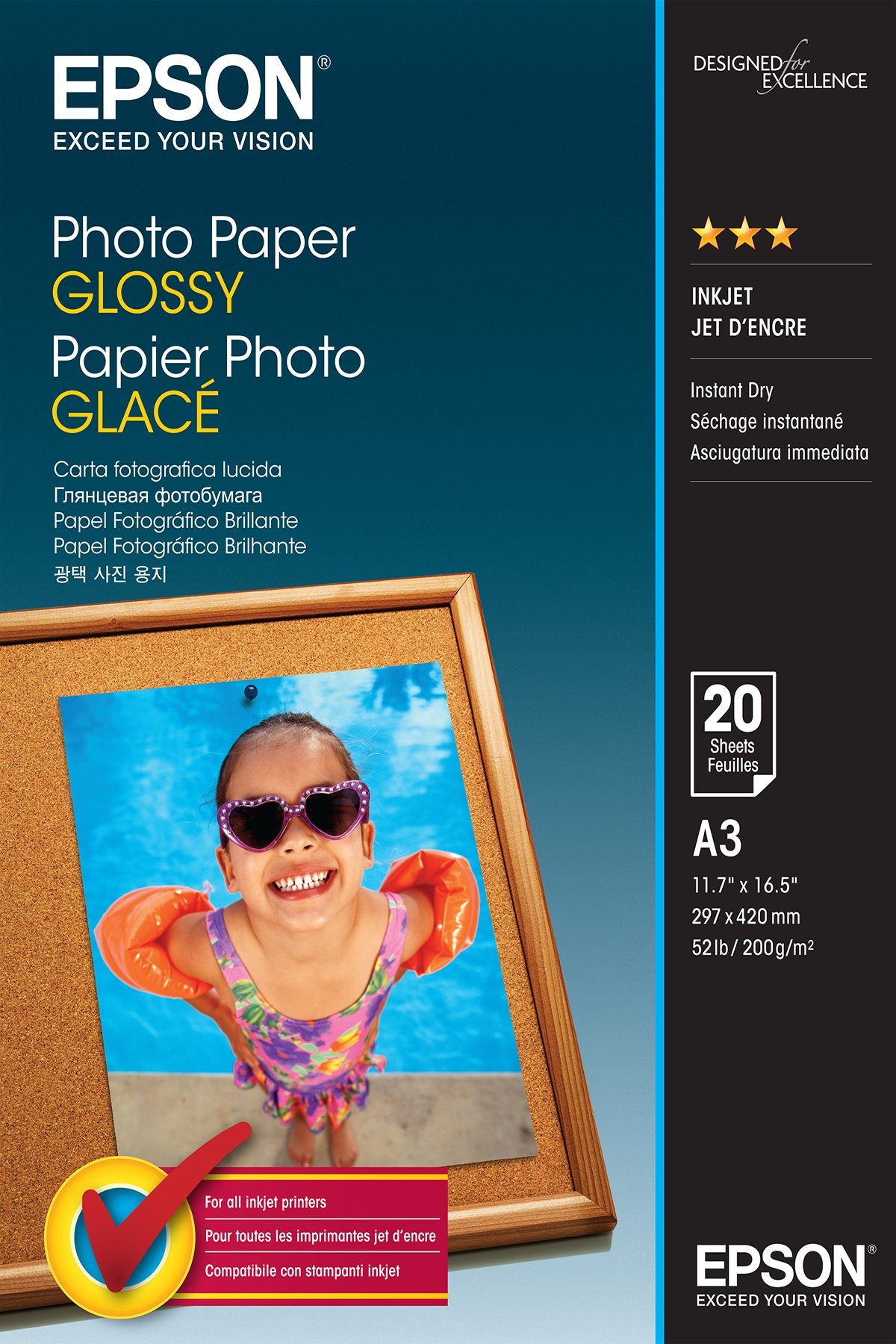 EPSON PHOTO  papier brillant A3 20 feuilles pack de 1