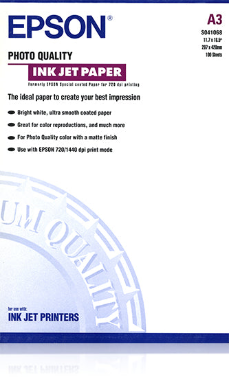 EPSON S041068 Photo papier inkjet 104g/m2 A3 100 feuilles pack de 1