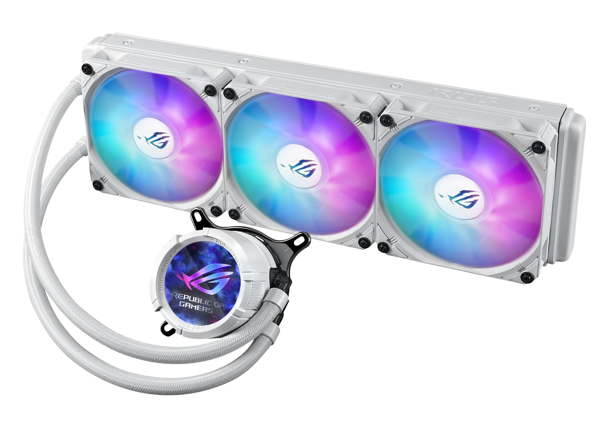 ASUS ROG Strix LC III ARGB LCD WHT all-in-one CPU liquid cooler with 2.1 IPS LCD Aseteks new Gen7 v2 pump and premium ROG ARGB fans