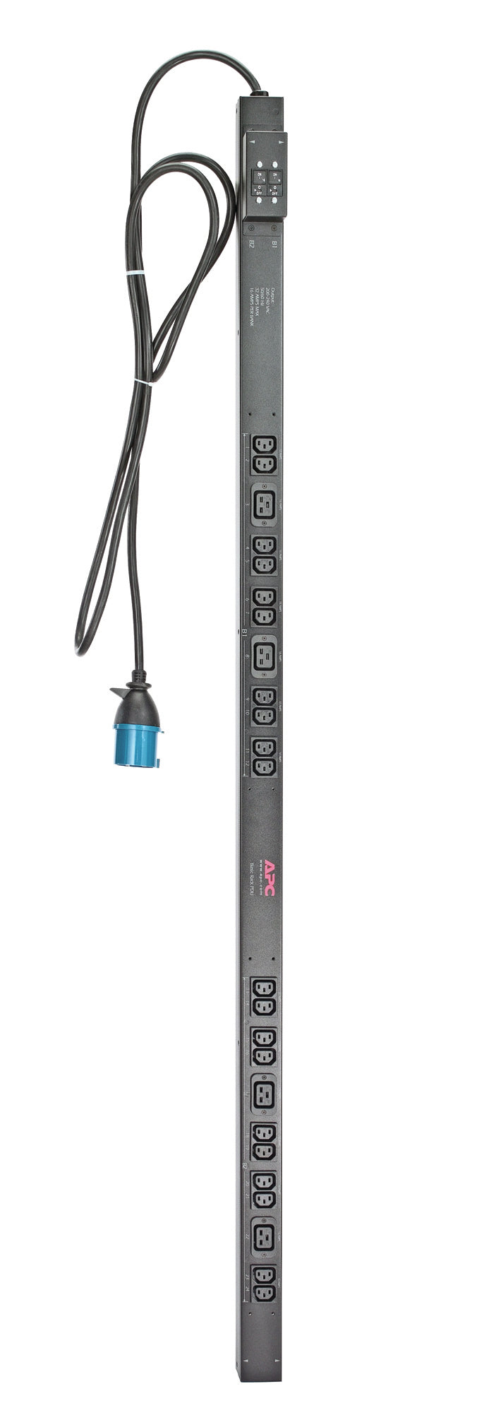 APC Basic Rack PDU Zero U Rack AC 230V input IEC 60309 output connectors 24 power IEC 60320 C13 IEC 60320 C19 0U 3.1m cord BK