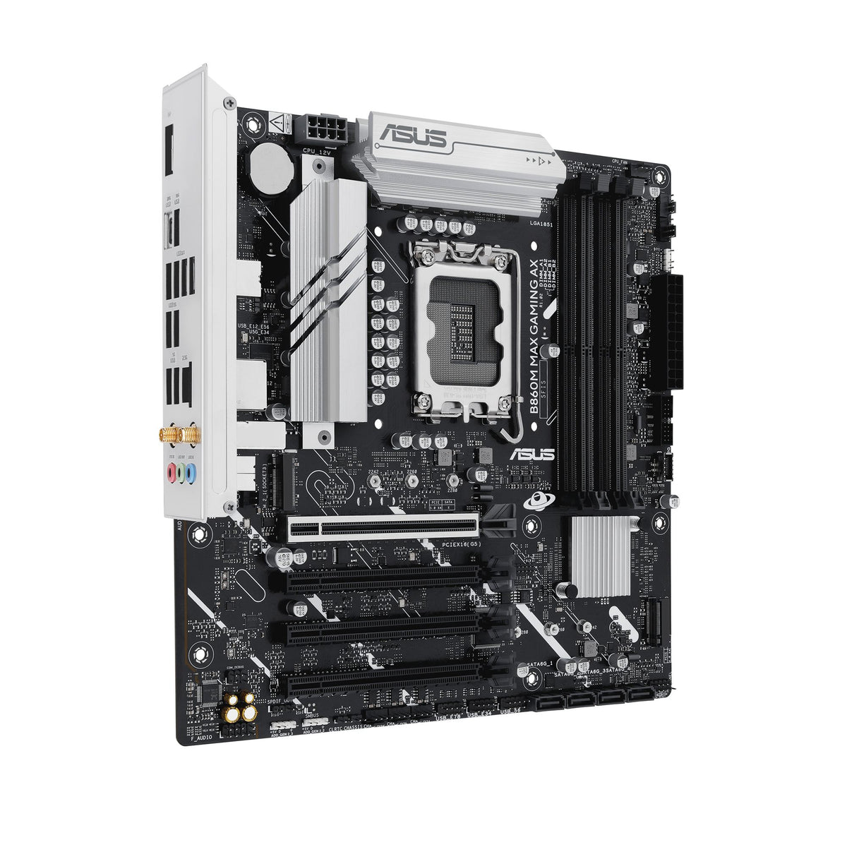 ASUS B860M MAX GAMING AX Intel LGA1851 mATX motherboard Advanced AI 4xDDR5 PCIe 5.0 x16 3xM.2 1xDisplayPort 4xSATA