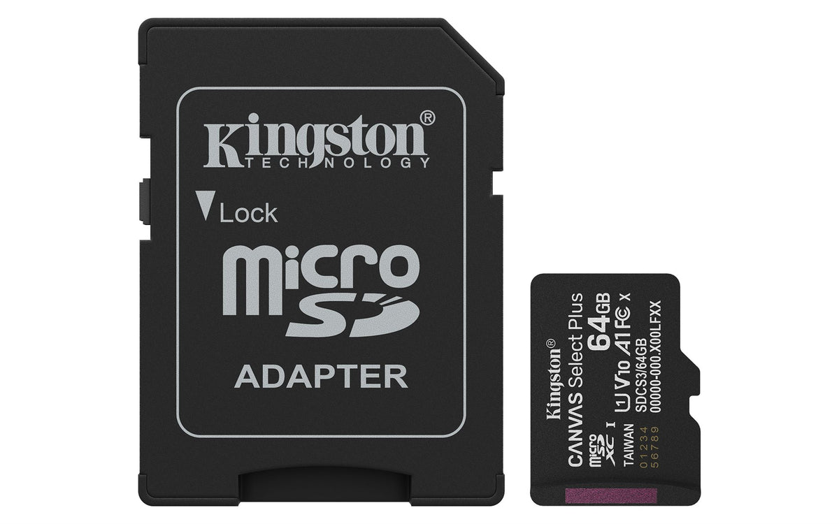 KINGSTON Canvas Select Plus Carte mémoire microSDXC 64Go Gen3 100MB/s A1 Adaptateur SD Inclus
