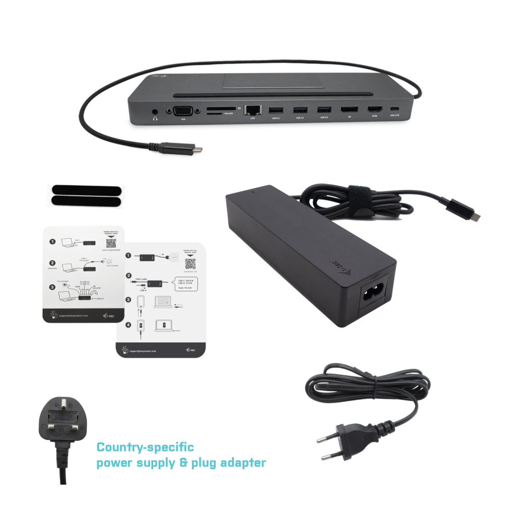 I-TEC USB-C Metal 4K 3xDisplay DS 1xHDMI1xVGA1xDP 1xSD+1xmicroSD CR 1xGLAN 1x3.5mmAudio 2xUSB 3.0 2xUSB 2.0 1xUSB-C PD+ Charger 100W