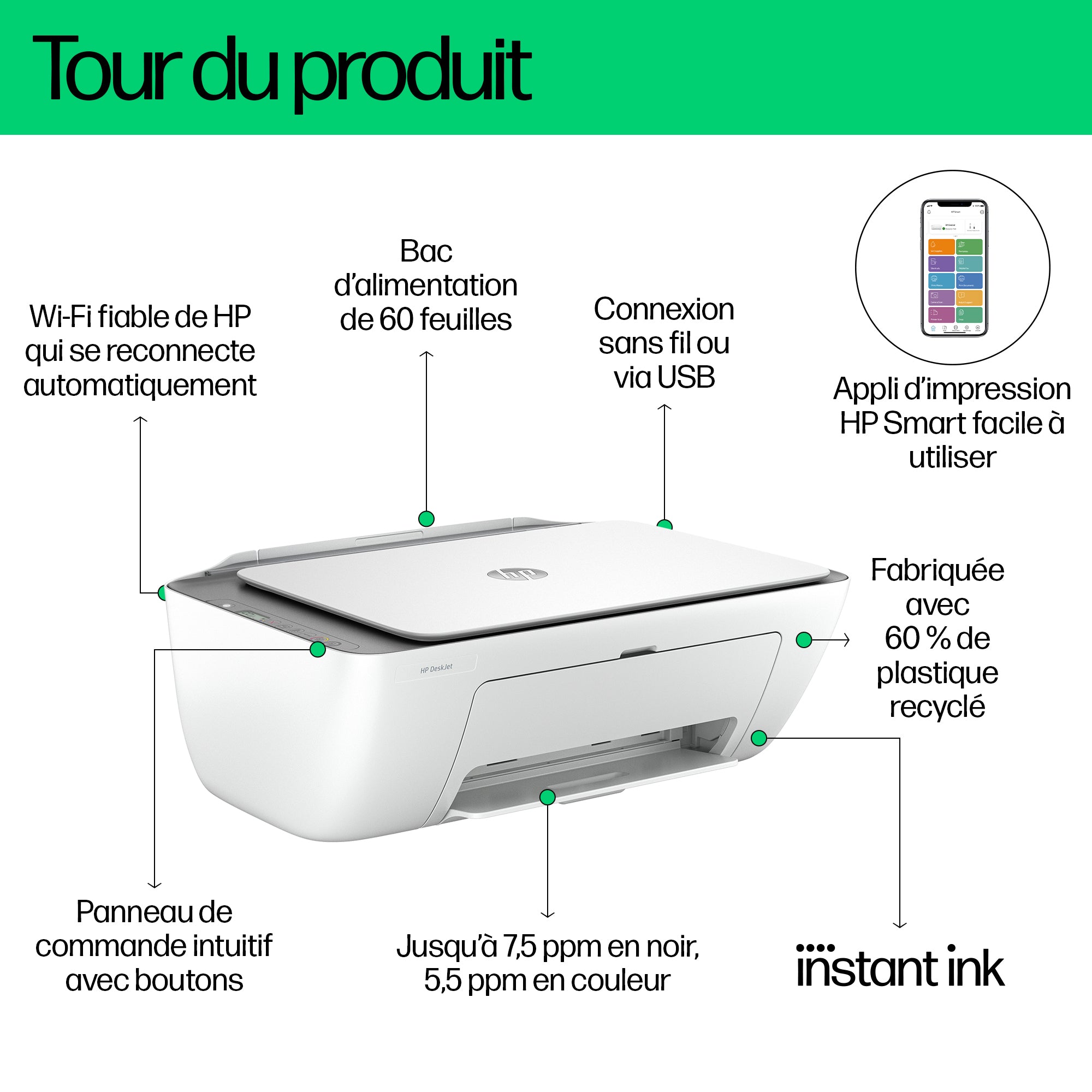 HP Deskjet 2820e All-in-One MFP colour inkjet 216x297mm A4 7.5ppm Print 60sheets USB Bluetooth Wi-Fi