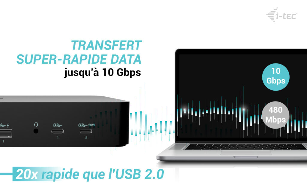 I-TEC Universal Intelligent Dual Display DS 2xHDMI 2xDP 1xGLAN 2xUSB-C Gen2 3xUSB-A Gen2 2xUSB-A Gen1 1xAudio/Mic PD100W KL