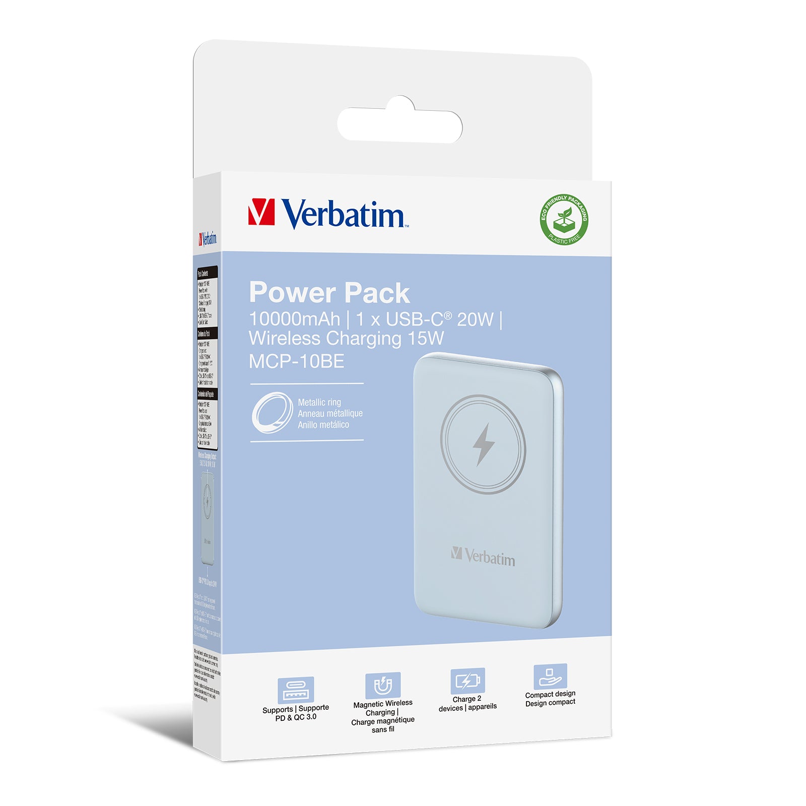 VERBATIM CHARGE N GO MAGNETIC WIRELESS POWER BANK 10000 BLUE WCF (P)