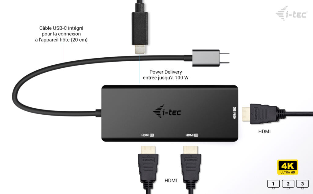 I-TEC USB-C Triple 4K HDMI Video Adapter 3x HDMI 4K/60Hz PD 100W