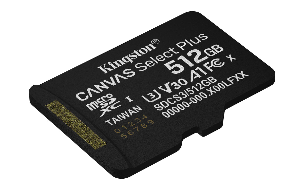 KINGSTON Canvas Select Plus Carte mémoire microSDXC 512Go Gen3 150MB/s A1 Adaptateur Inclus