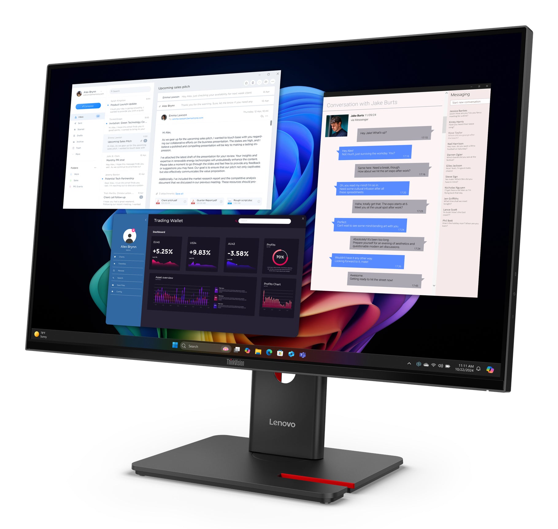 LENOVO ThinkVision T27UD-40 LED Écran 27p 3840x2160 4K 60Hz IPS 350cd/m2 1500:1 DisplayHDR 10 4ms HDMI DisplayPort USB-C Dock