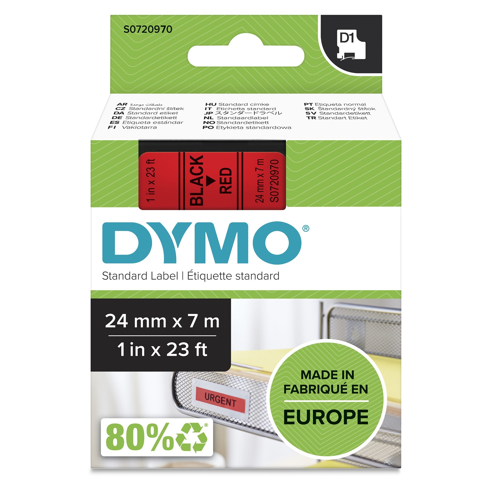DYMO Ruban D1 noir sur rouge 24 mm x 7 m