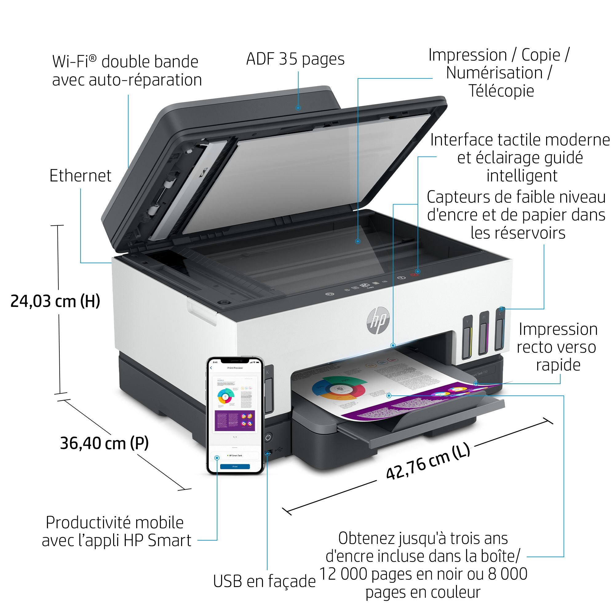 HP Smart Tank 7605 All-in-One MFP colour inkjet refillable A4 13ppm Copy 15ppm Print 250sheets USB Wi-Fi Bluetooth