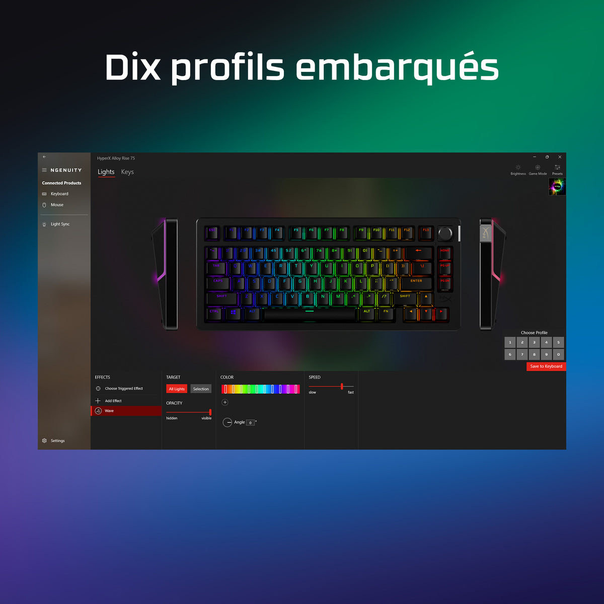 Clavier mécanique HyperX Alloy Rise 75 RGB - interrupteurs HX Red - QWERTY US INT
