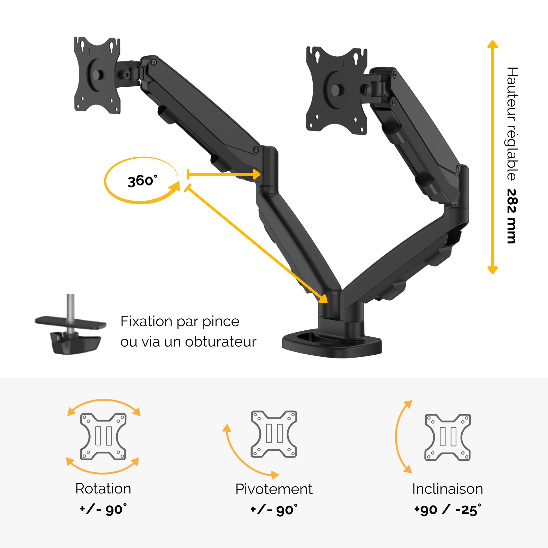 FELLOWES BRAS ARTICULE DOUBLE ECRAN EPPADUAL NOIR compatible jusqu’à 39 POUCES