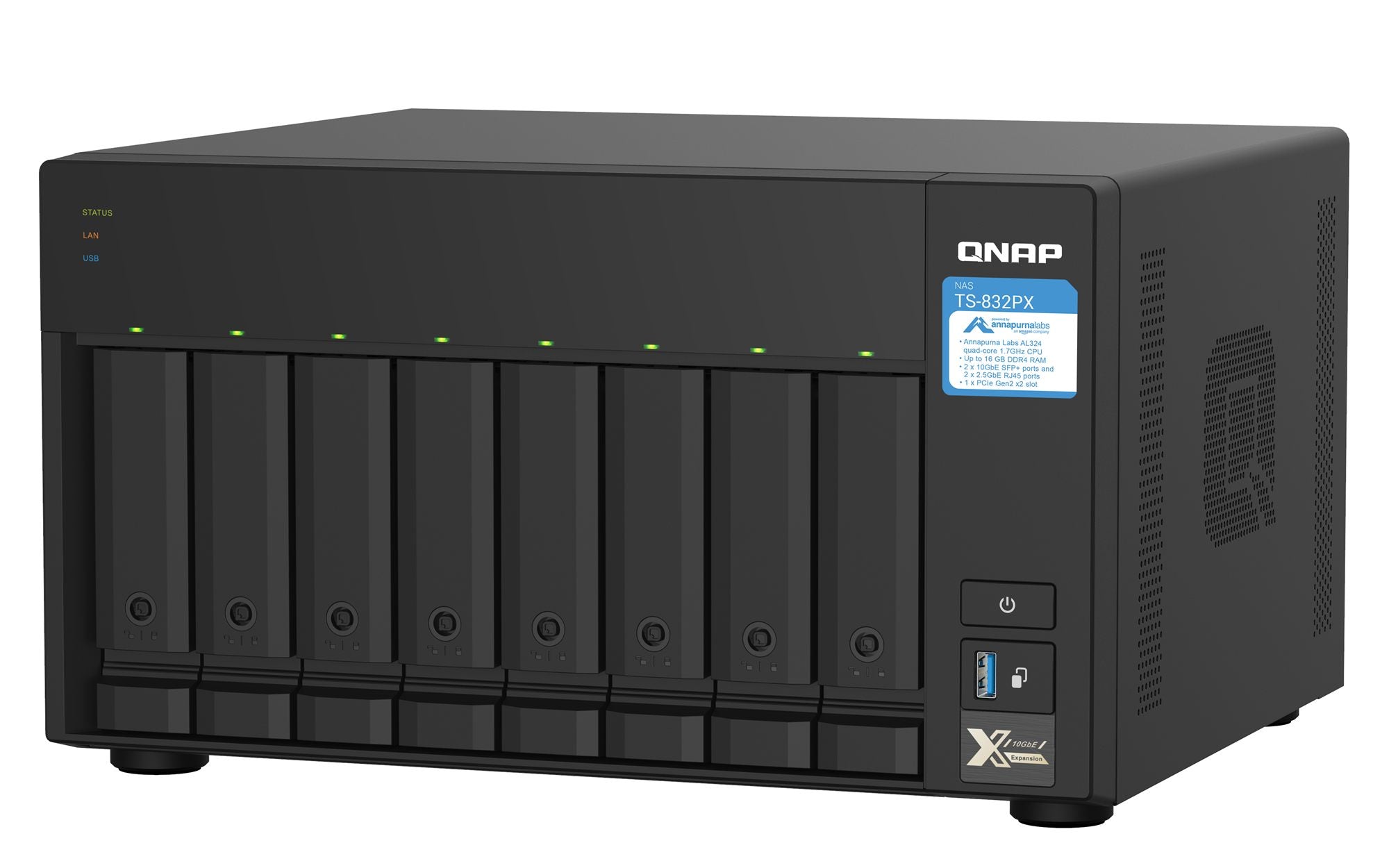 Desktop 8Bay NAS 4GB RAM 2x2.5Gbe Black