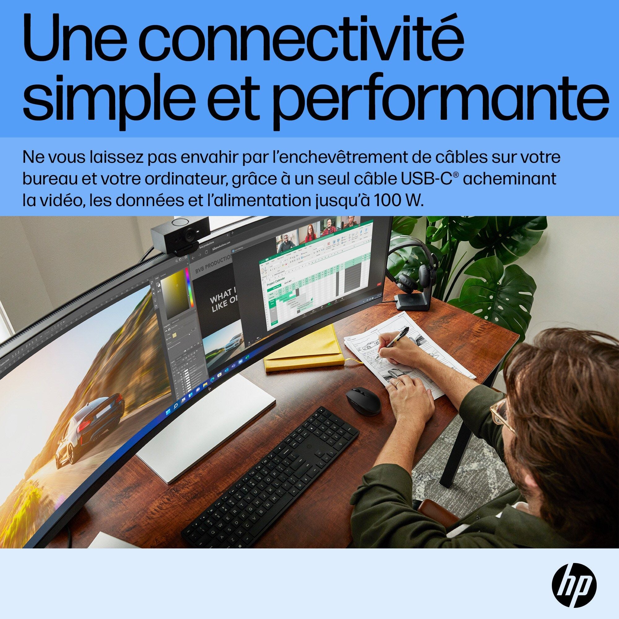 HP Écran incurvé E45c G5 44.5p DQHD 5120x1440 HDMI USB-C DisplayPort