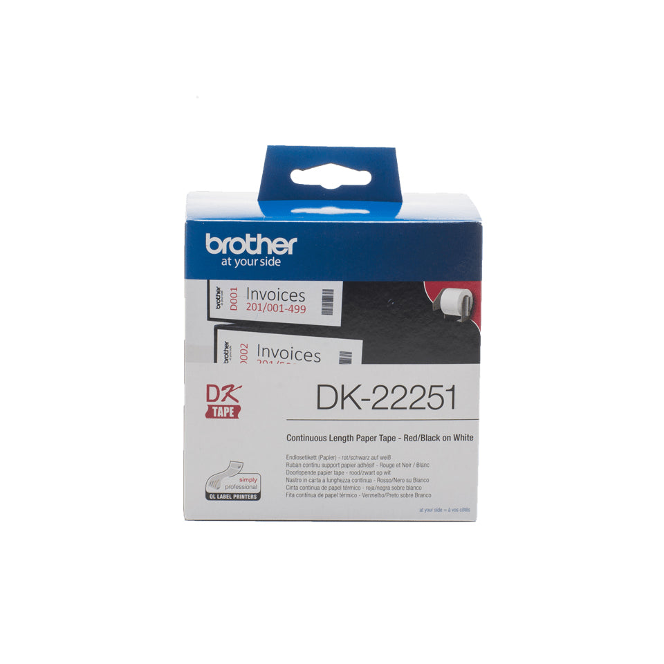 BROTHER Ruban DK tape - Rouleau continu adhésif 62mm x 30m - Impression noir et rouge