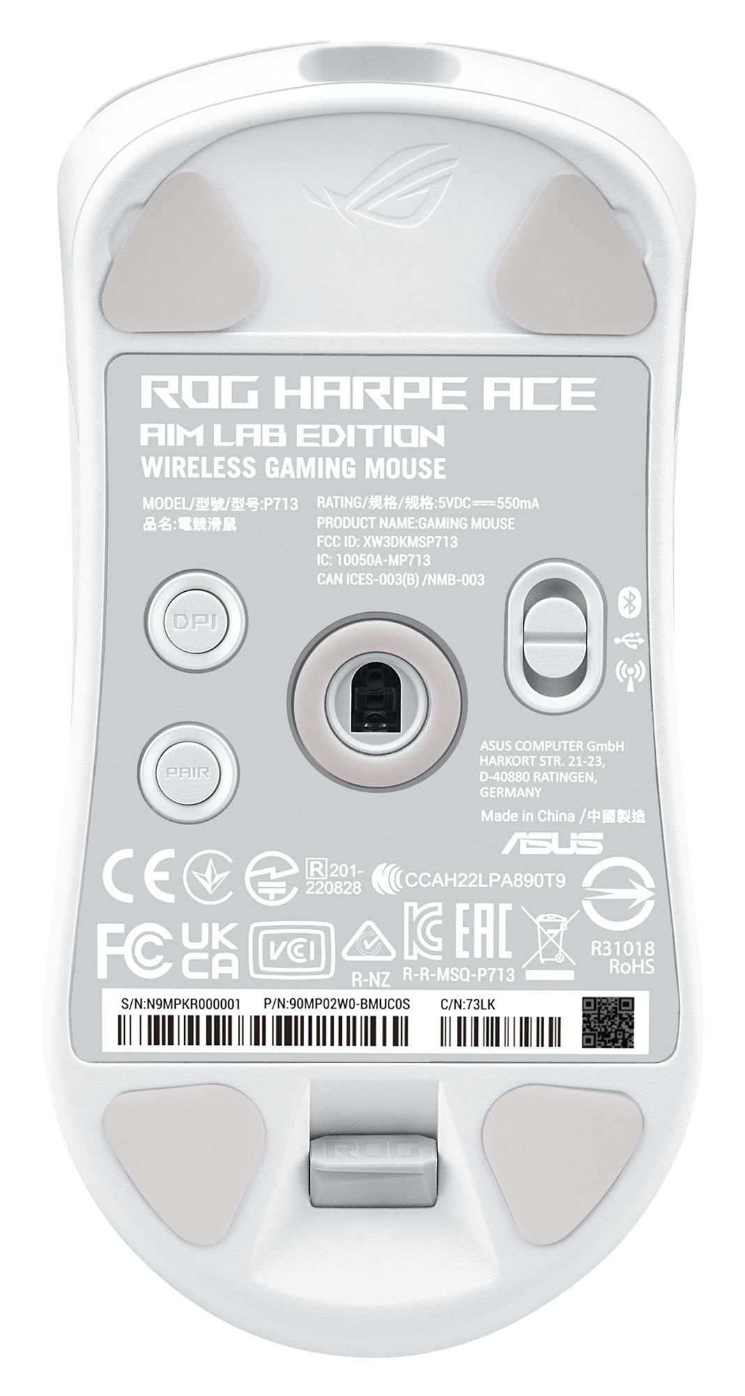 ASUS ROG Harpe Ace Aim Lab Edition souris Gaming Ambidextre RF Wireless + Bluetooth + USB Type-C Opto-mécanique 36000 DPI