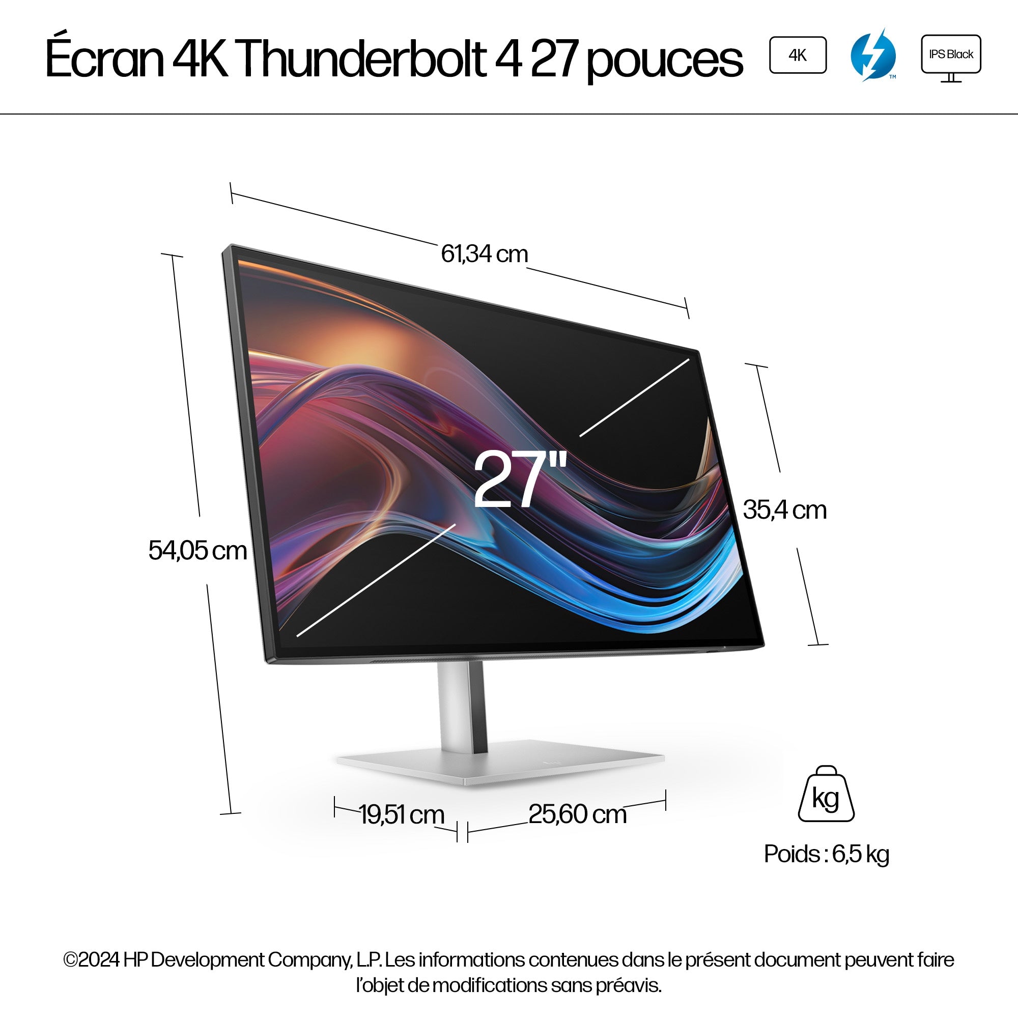 HP Écran 4K Série 7 Pro 727pk 27p 4K UHD 3840x2160 HDMI DisplayPort Thunderbolt
