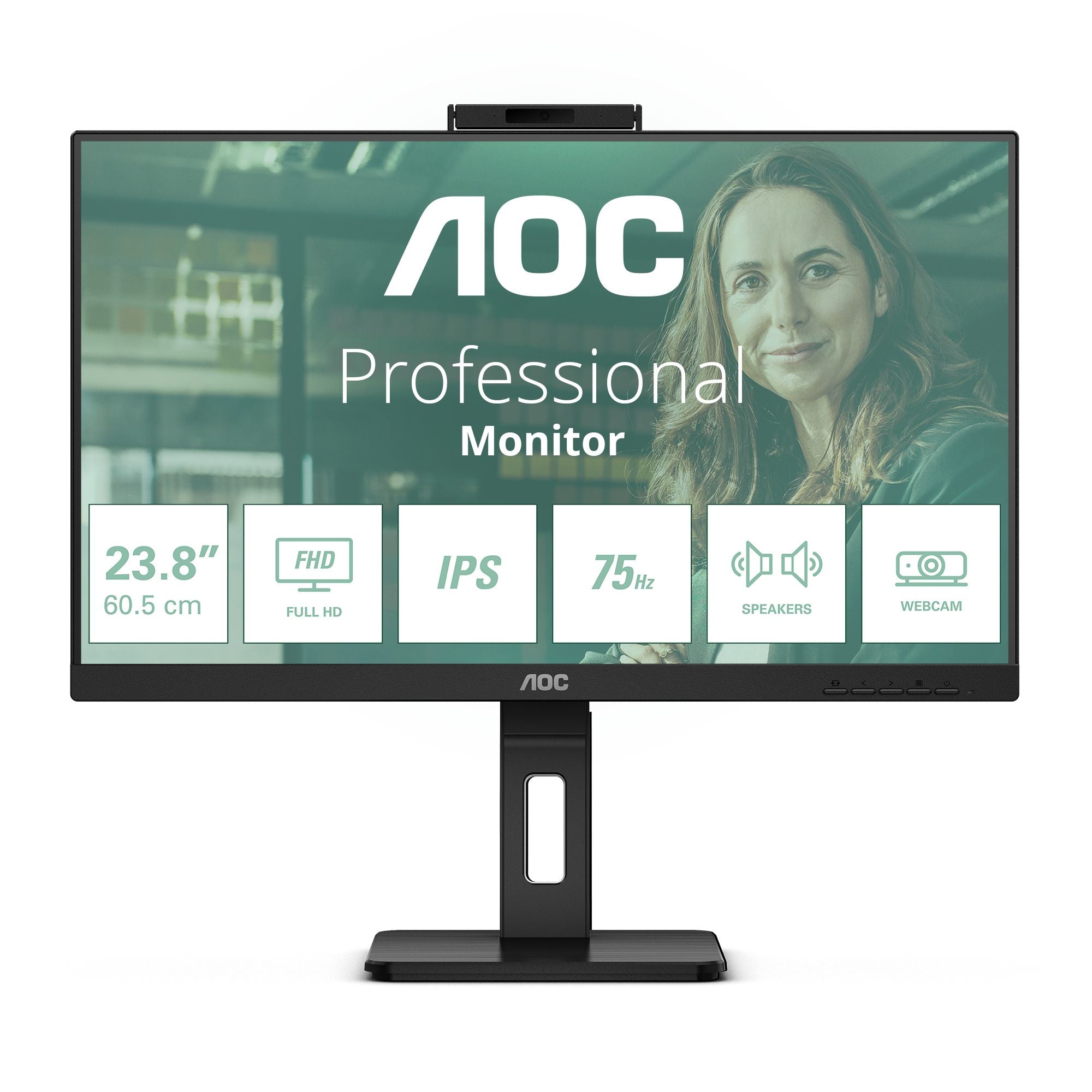 AOC 24P3QW Ecran 24"  1920 x 1080 Full HD (1080p) @ 75 Hz - IPS - 300 cd/m² - 1000:1 - 4 ms - 2xHDMI, DisplayPort - HP - WEBCAM