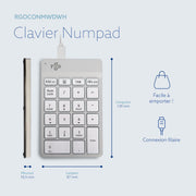 R-GO TOOLS Pavé numérique Numpad Break, filaire blanc/argent
