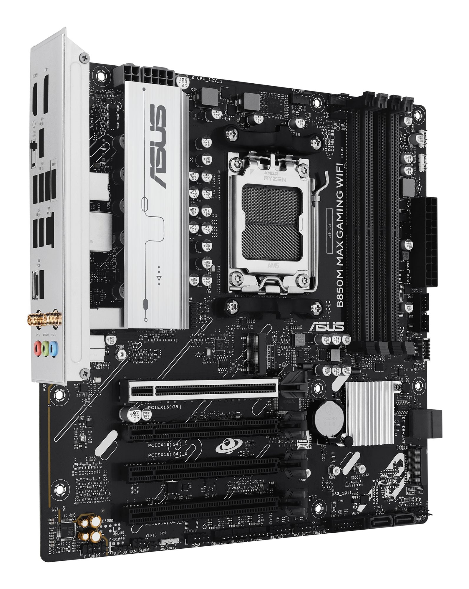 ASUS B850M MAX GAMING WIFI AMD AM5 mATX motherboard 4xDDR5 PCIe 5.0 3xM.2 1xHDMI 1xDisplayPort 4xSATA