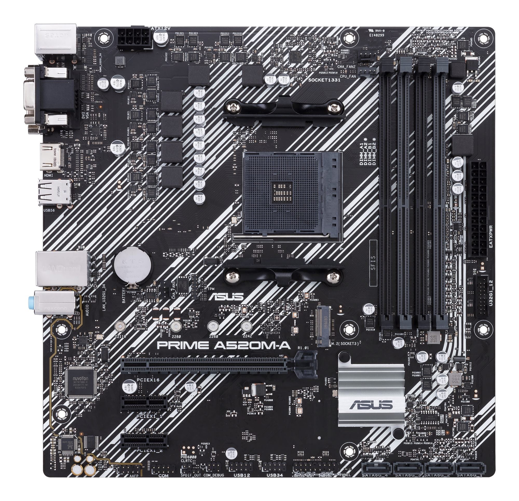 ASUS PRIME A520M-A II/CSM AMD A520 Socket AM4 mATX motherboard features M.2 DP HDMI D-Sub SATA 6 Gbps USB 3.2 Gen 1 ports