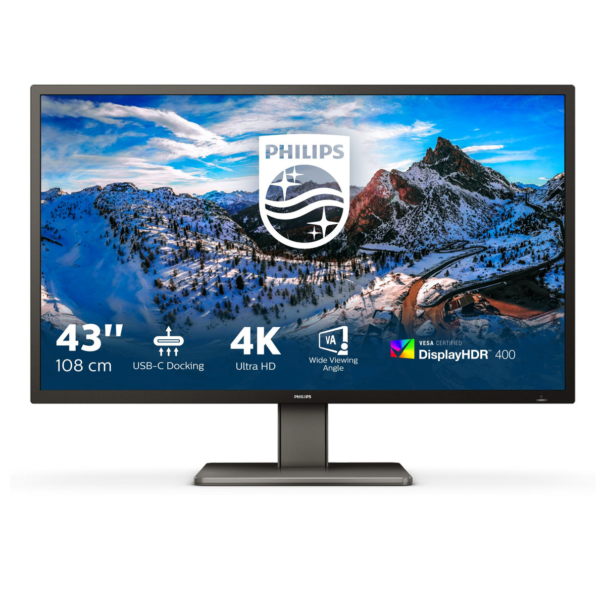 PHILIPS 439P1/00 moniteur 43''- 3840 x 2160 4K @ 60 Hz - VA - 400 cd/m² - 4000:1 - DisplayHDR 400 - 4 ms - 3xHDMI, DP, USB-C