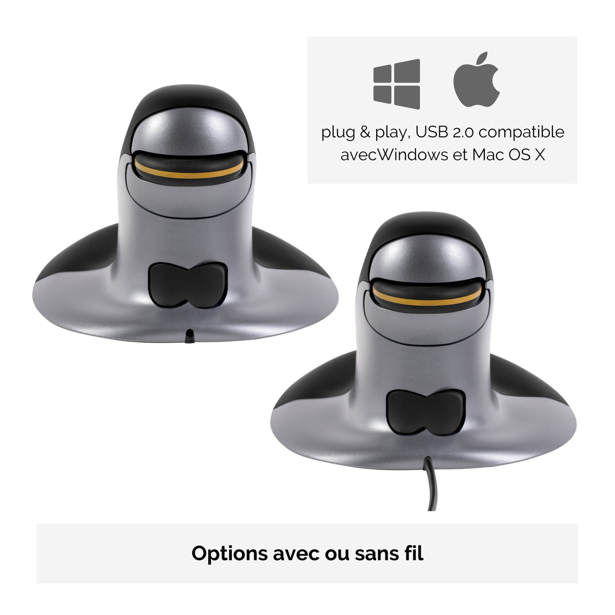FELLOWES SOURIS VERTICALE AMBIDEXTRE PENGUIN SANS FIL - LARGE
