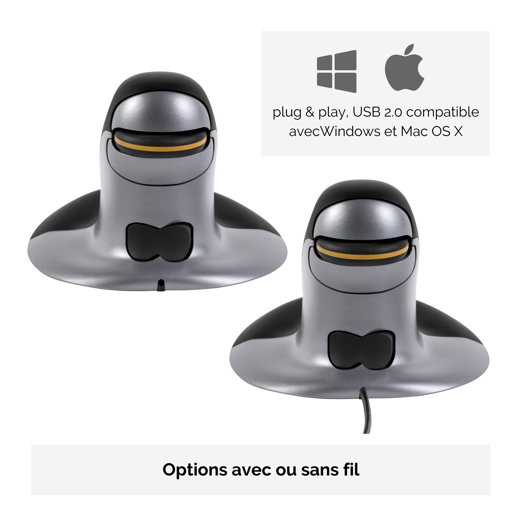 FELLOWES SOURIS VERTICALE AMBIDEXTRE PENGUIN SANS FIL - PETIT