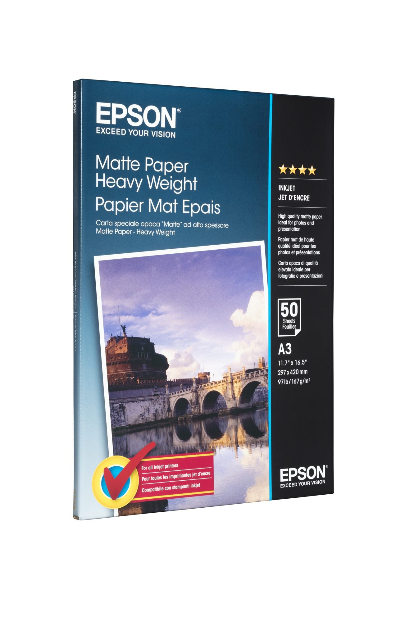 EPSON S041261 Matte heavyweight  papier inkjet 167g/m2 A3 50 feuilles pack de 1