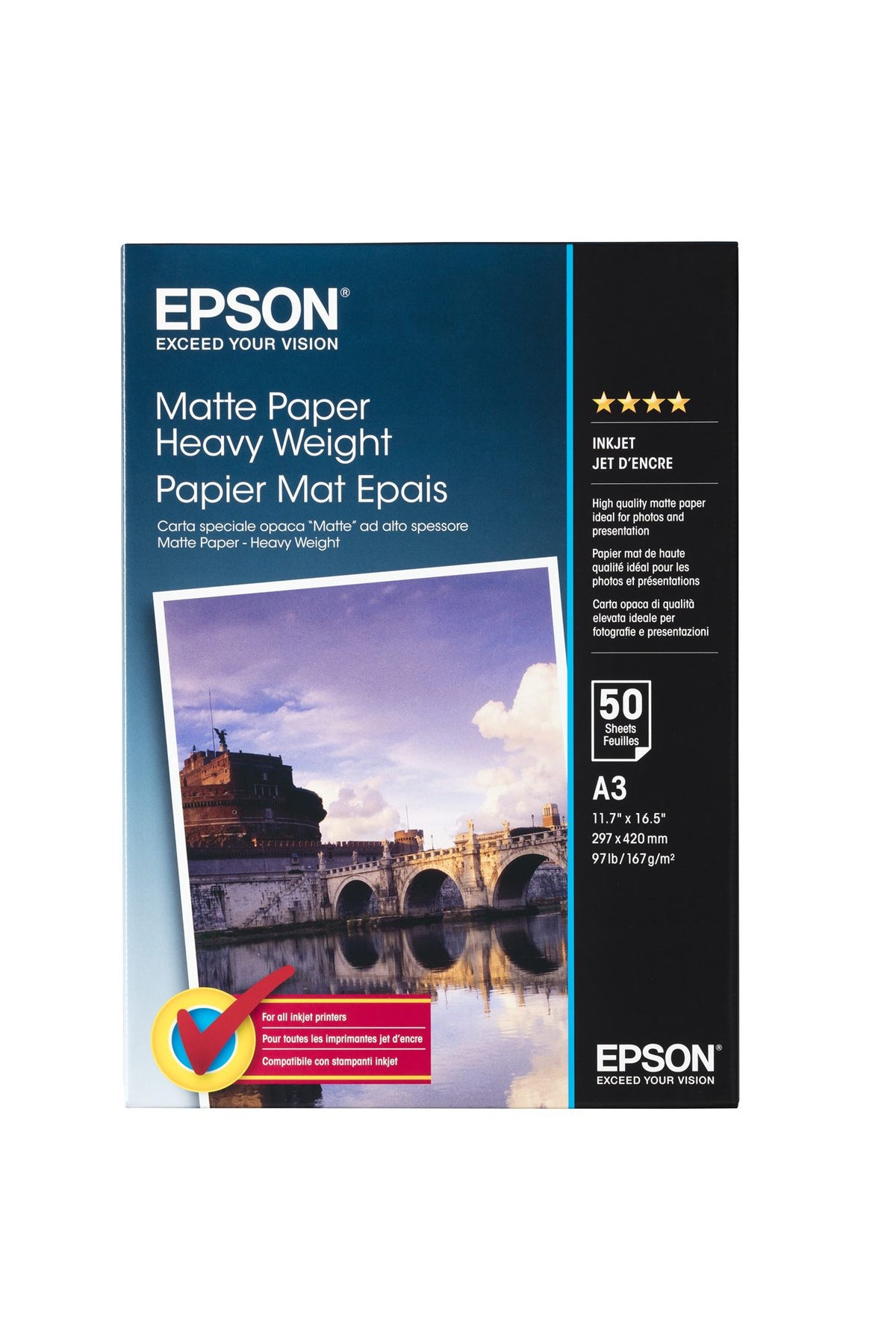 EPSON S041261 Matte heavyweight  papier inkjet 167g/m2 A3 50 feuilles pack de 1