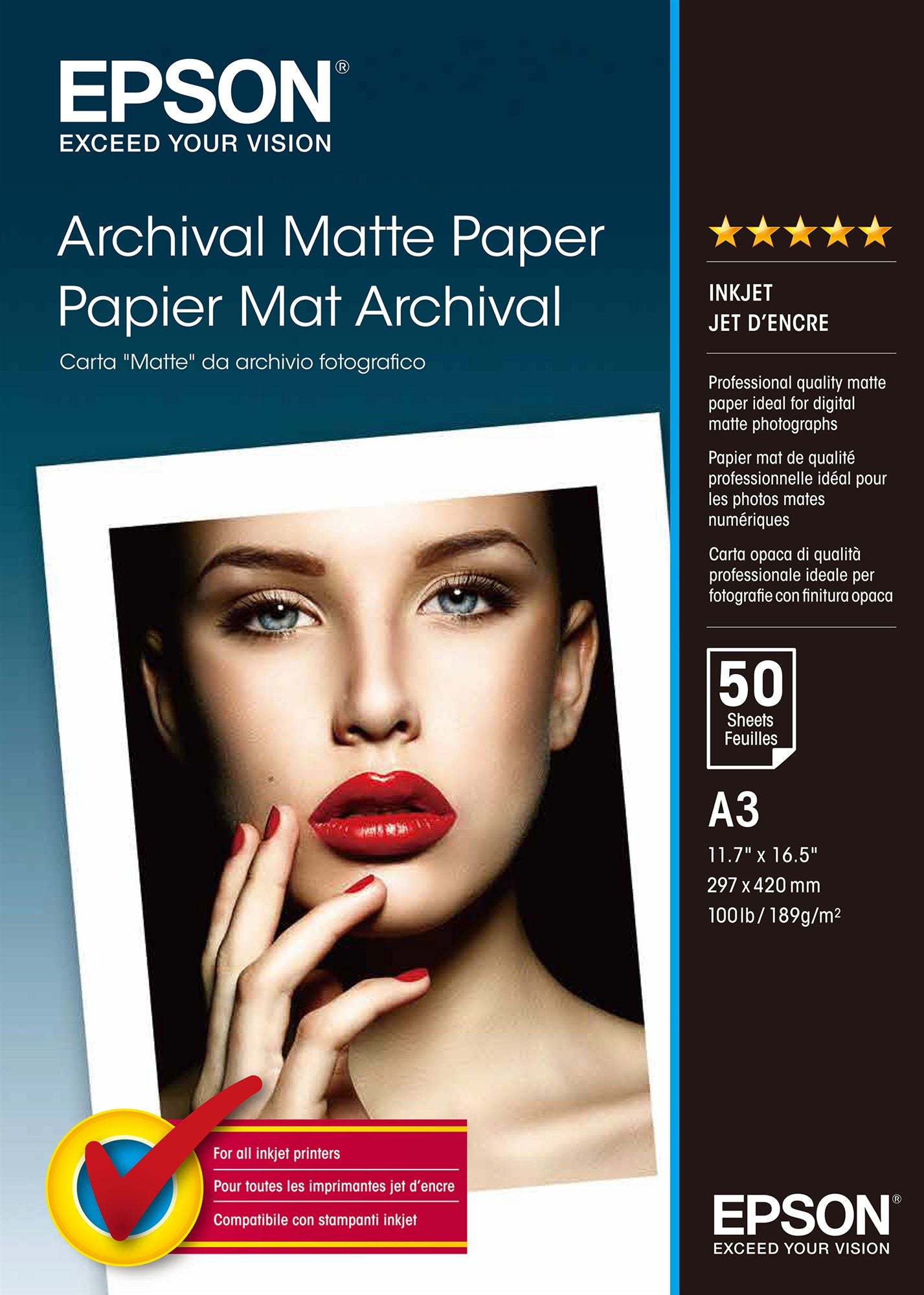 EPSON MATTE archival papier inkjet 192g/m2 A3 50 feuilles pack de 1