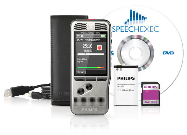 PHILIPS Pocket-Mémo DPM6000: Enregistreur vocal à bouton-poussoir, 2 Mic Stéréo