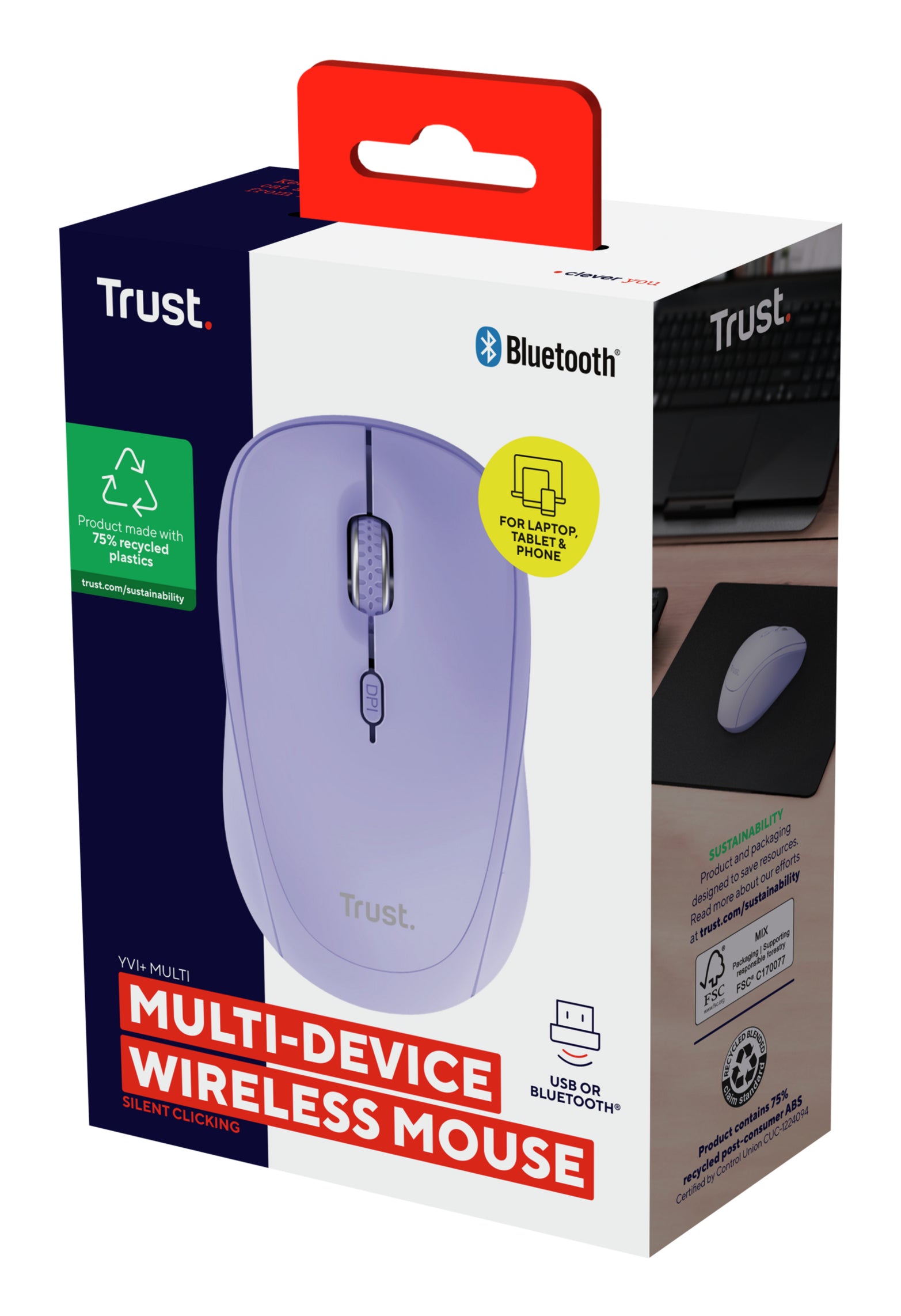 TRUST Souris sans fil compacte YVI+ Multi-connexion Bluetooth + 24 Ghz - Noire