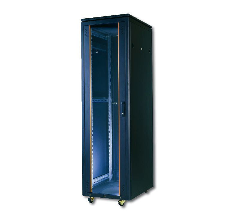 "Armoire réseau debout Unique 19"" 42U rack 800x800, porte avant en verre, noir, 800kg 2053x800x800 mm, couleur noire (RAL 9005)"