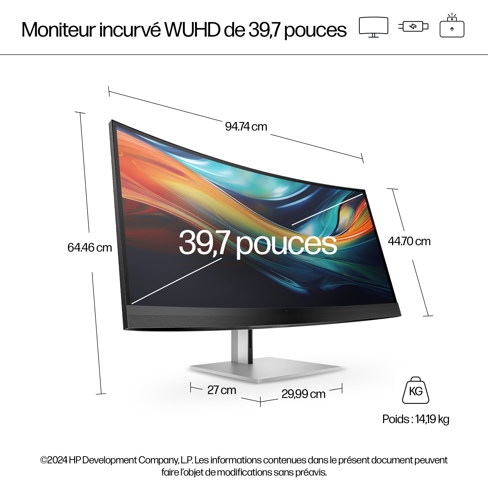HP Écran de conférence incurvé 5K2K série 7 Pro 740pm avec webcam 4K 39.7p WUHD 5120x2160 USB-C DisplayPort Thunderbolt 3/3/0