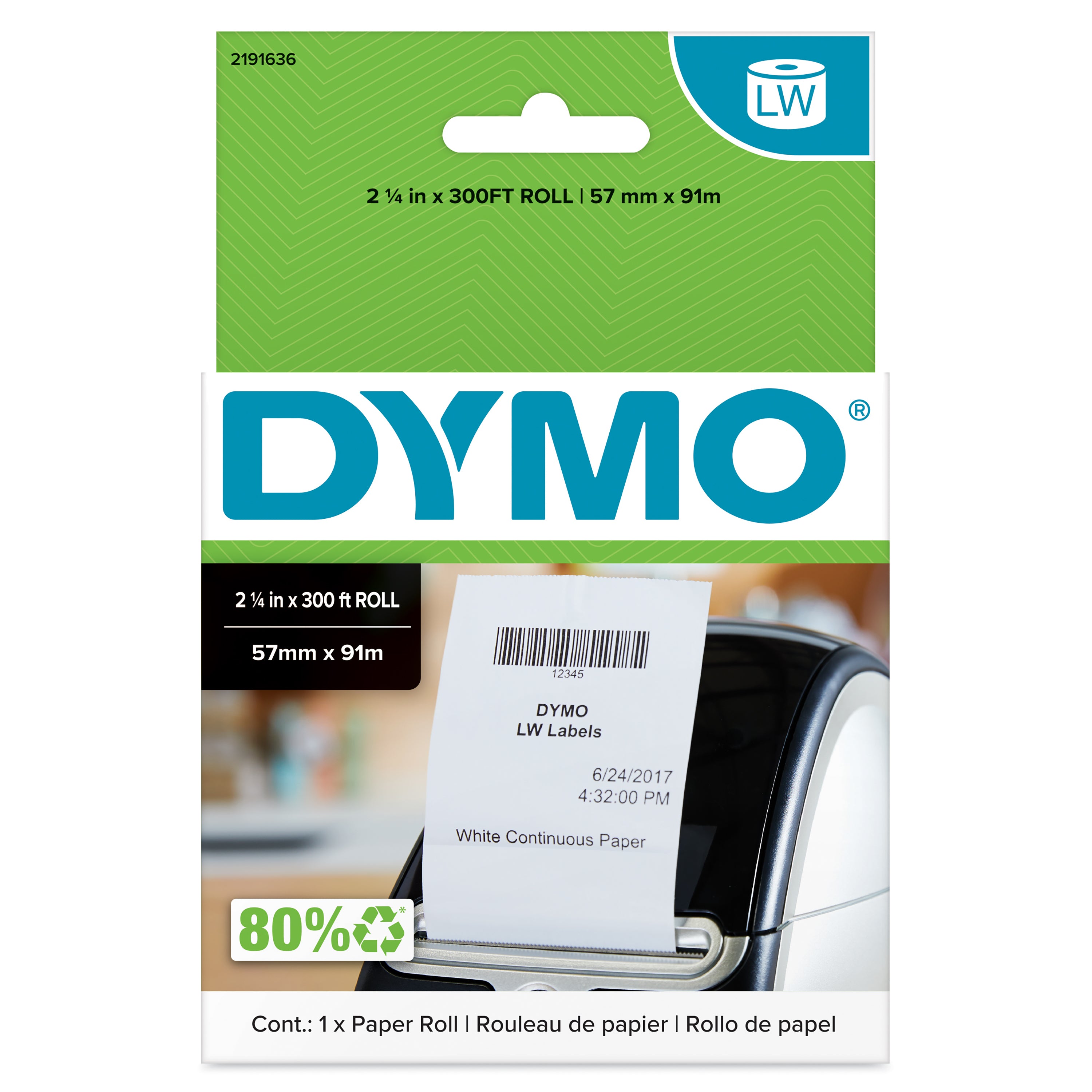 DYMO Reçu d étiquettes 57 mm x 91 m