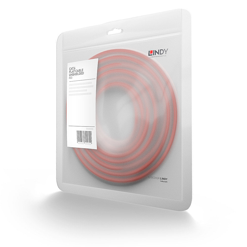 LINDY Cat.6 U/UTP Flat Patch Cable Red 0.3m Without Shielding