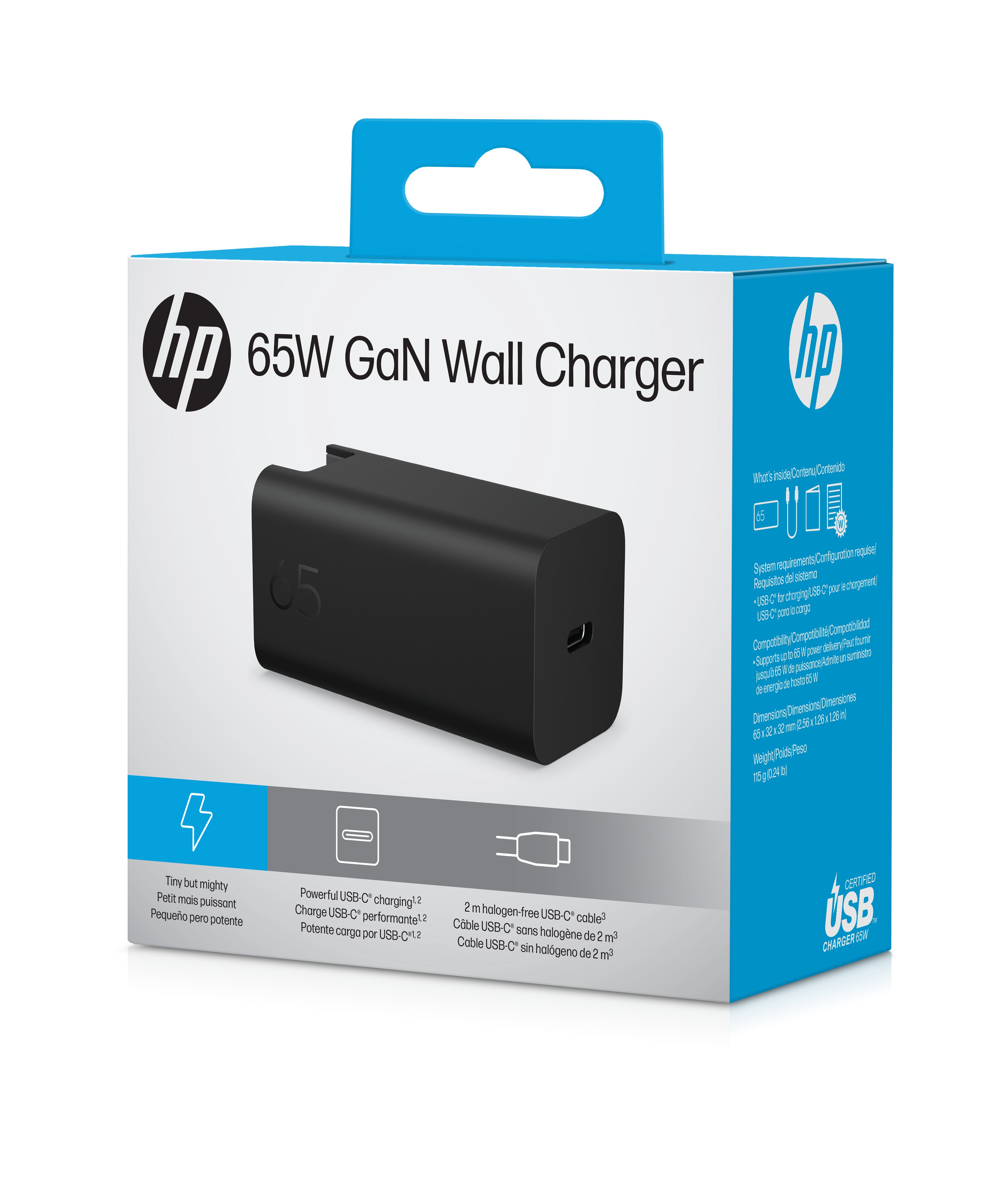 HP 65W GaN Wall CHRGR EMEA-INTL EN Loc-E
