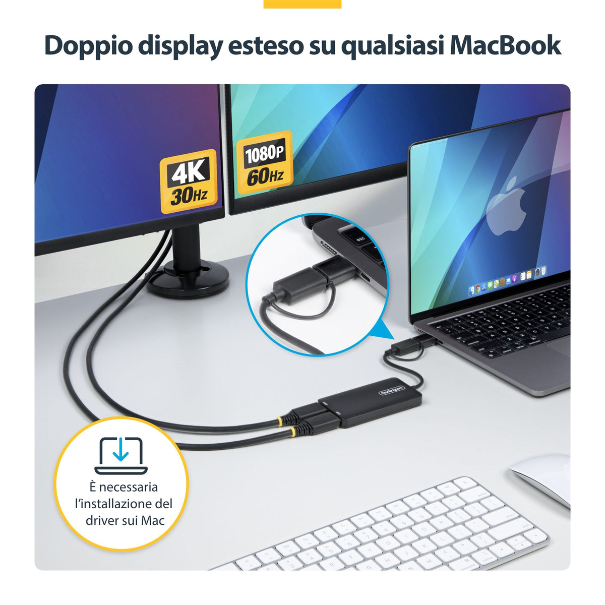 USB to Dual HDMI Adapter 4K30Hz+1080p