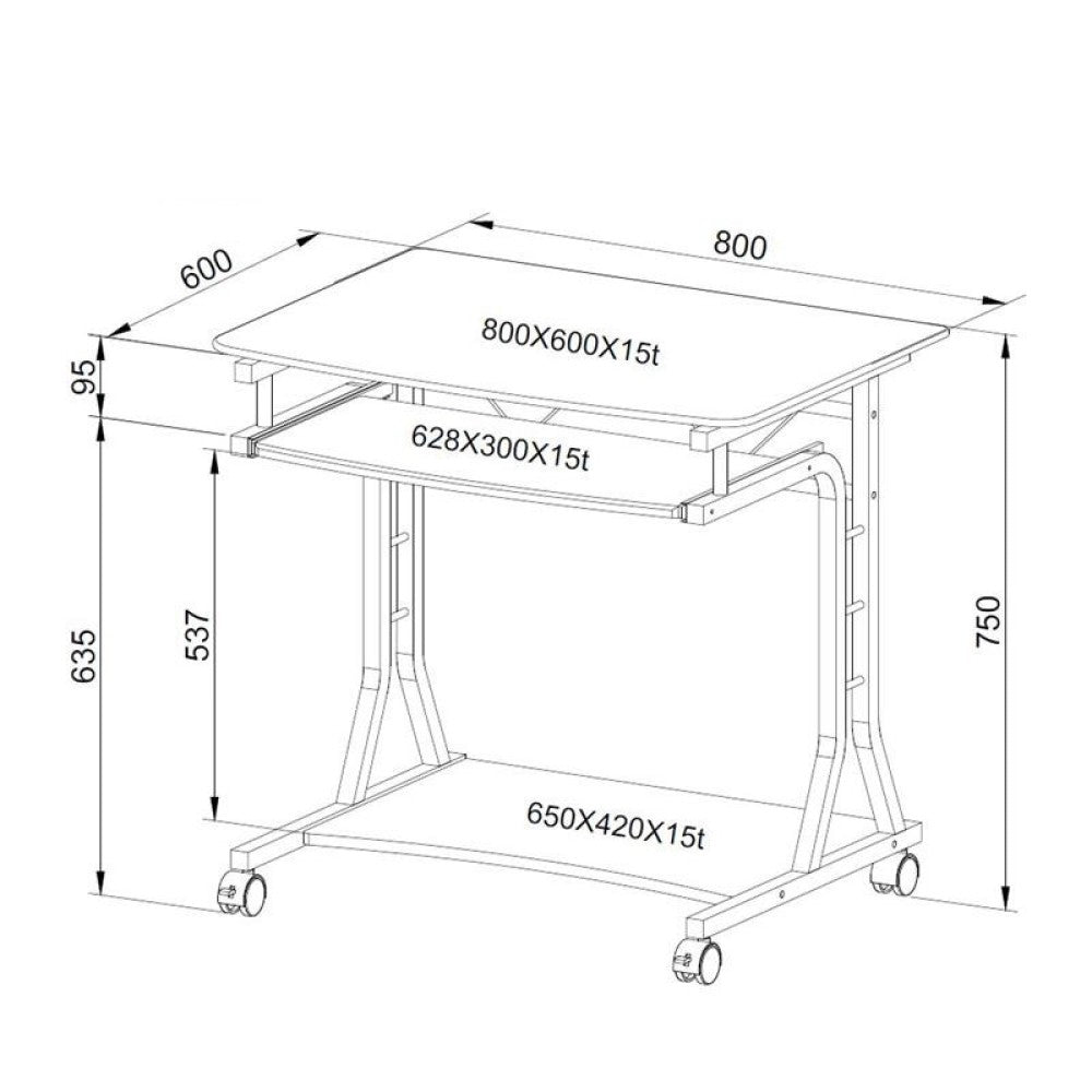Techly ICA-TB 3791A Bureau d'ordinateur en verre