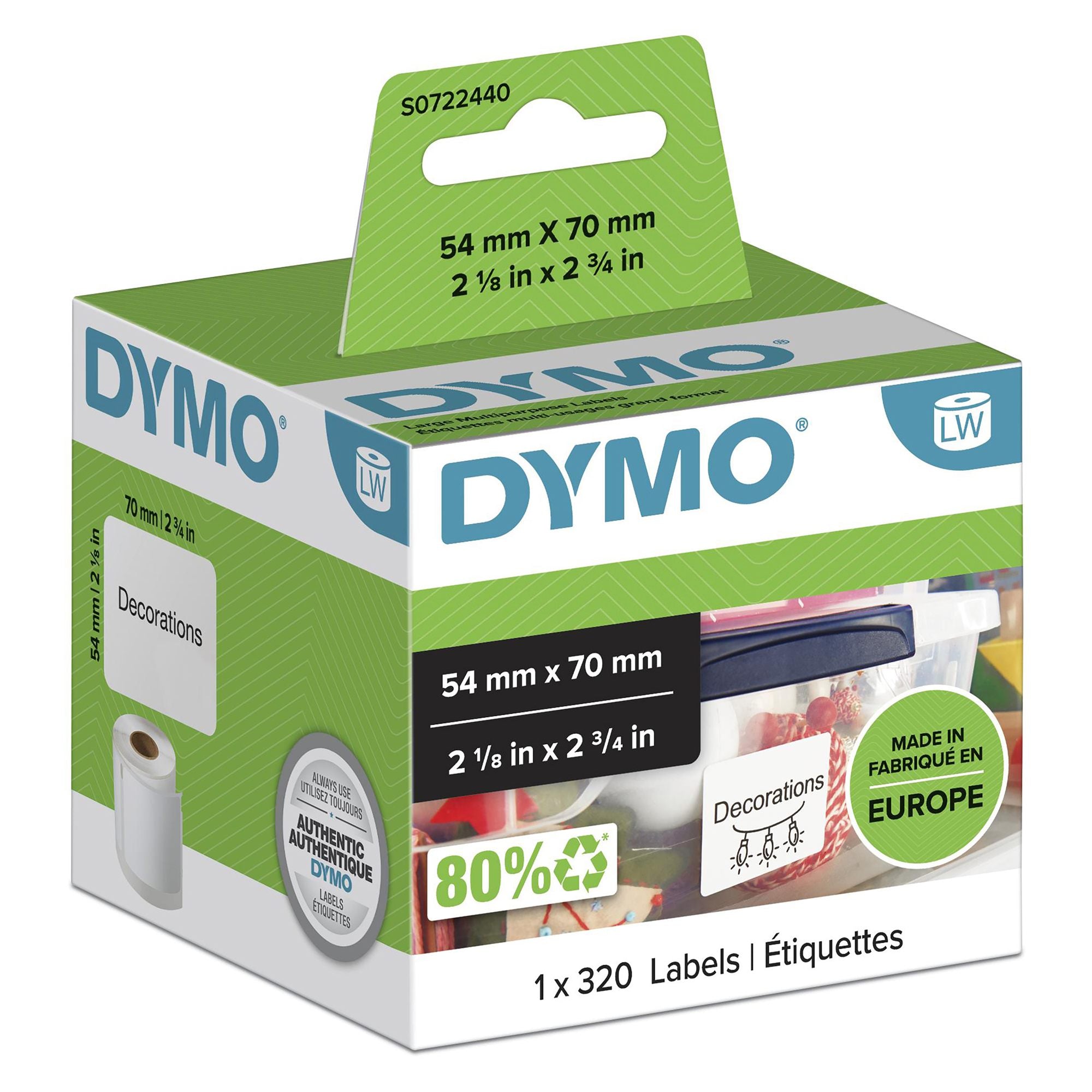 Rouleau dymo 320 etiquettes disket 54x70MM pour labelwriter