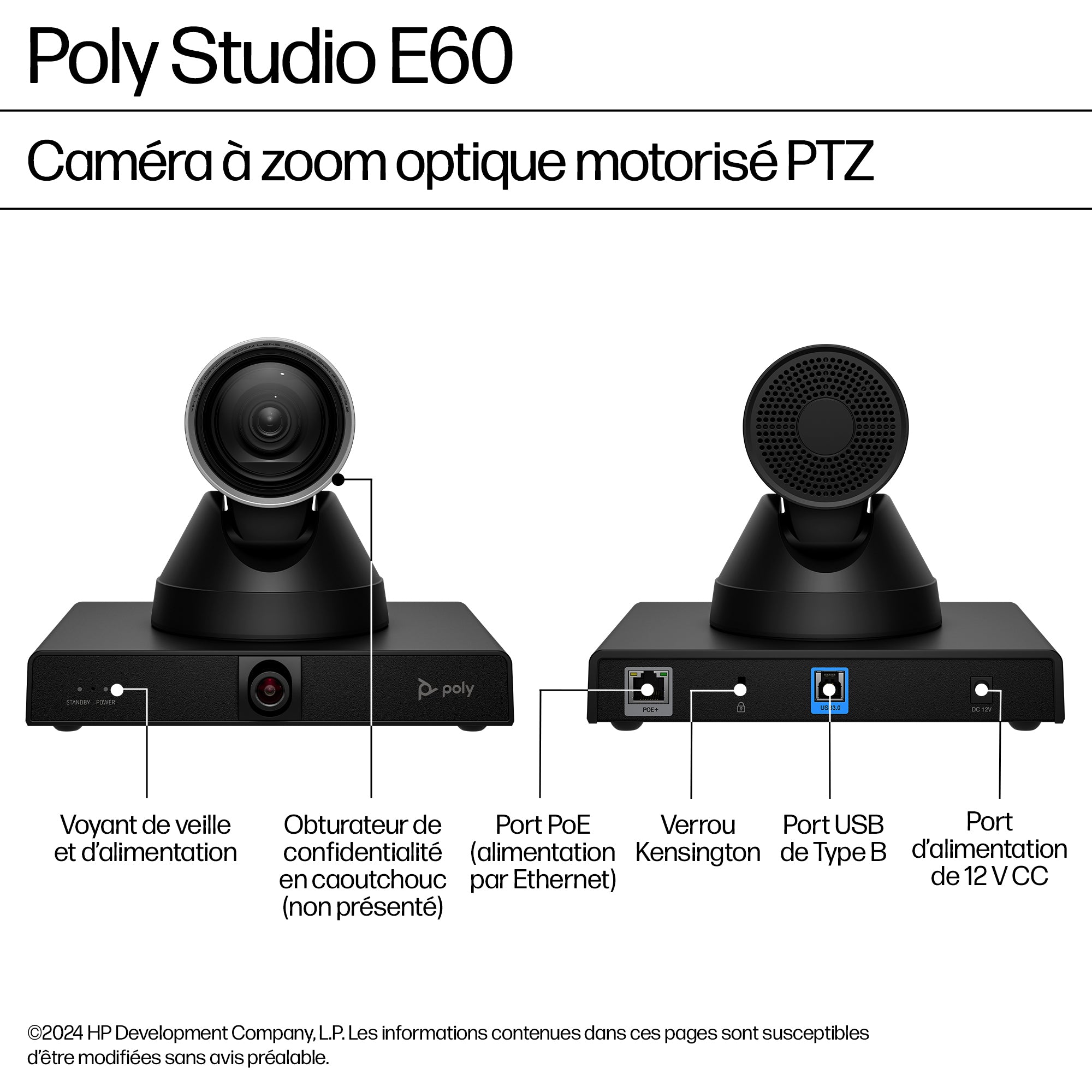 HP Poly Studio E60 Smart Camera 4K MPTZ with 12x Optical Zoom