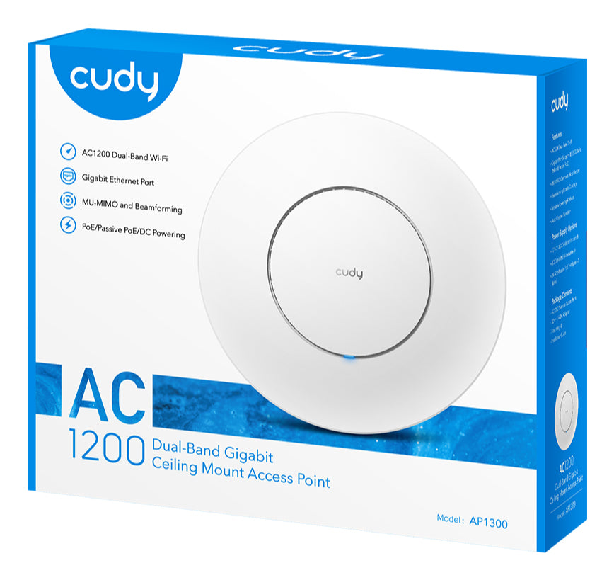 Cudy AC1300 1167 Mbit/s Blanc Connexion Ethernet, supportant l'alimentation via ce port (PoE)