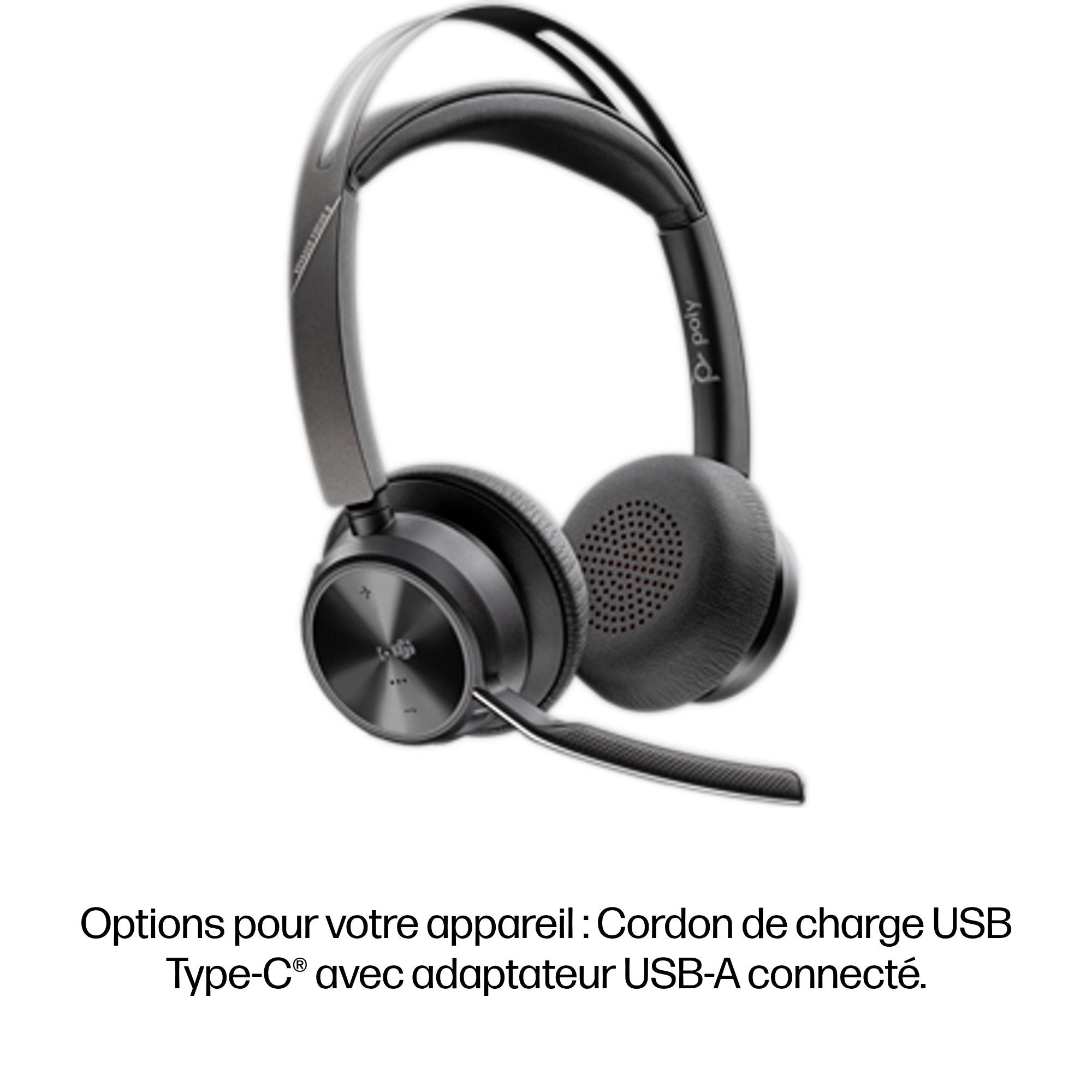 HP Poly Voyager Focus 2 Microsoft Teams Certified USB-C-C Headset +USB-C/A Adapter +Charging Stand Sans fil Arceau Bureau/Centre d'appels Bluetooth Socle de cha