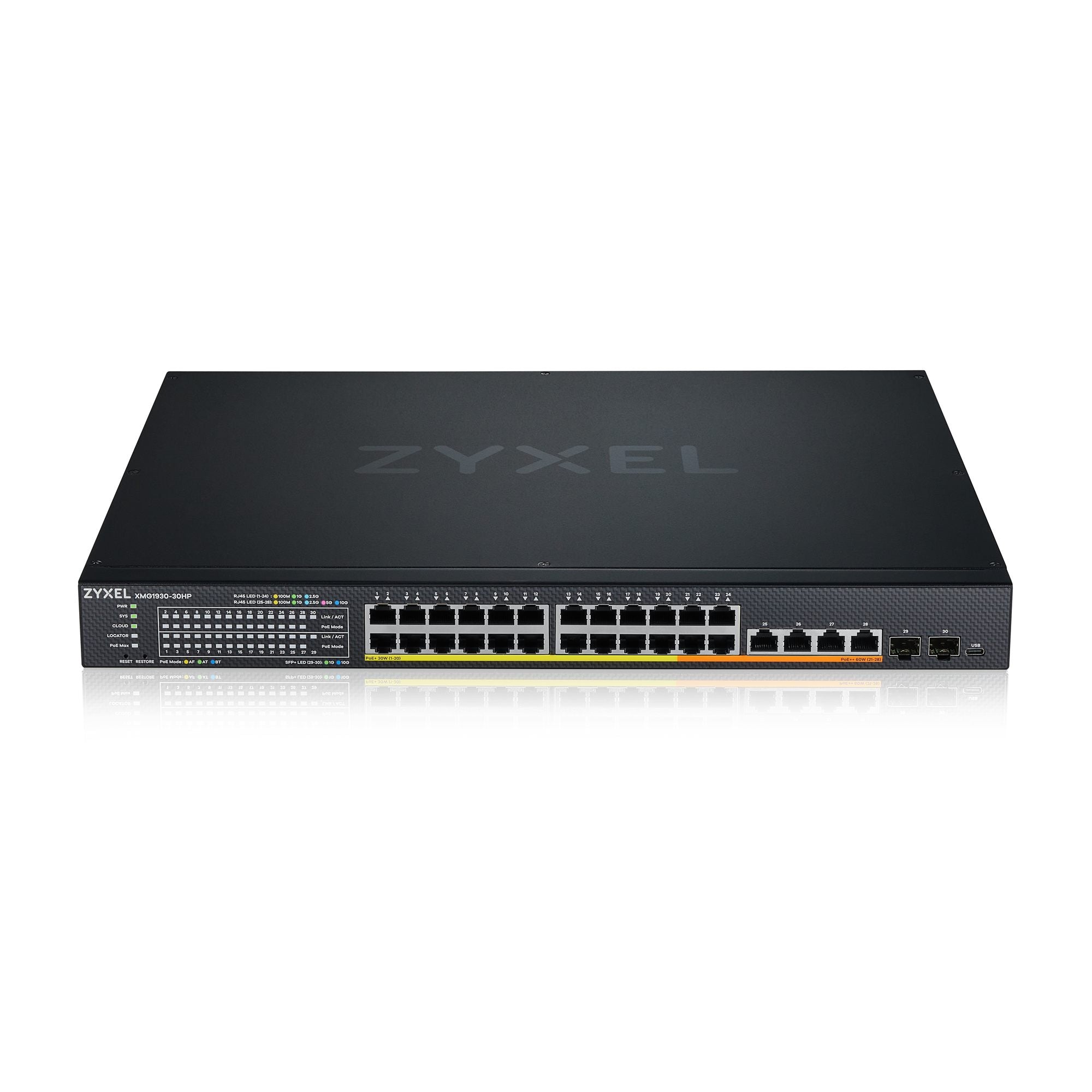 Zyxel XMG1930-30HP Géré L3 2.5G Ethernet (100/1000/2500) Connexion Ethernet, supportant l'alimentation via ce port (PoE) 1U Noir