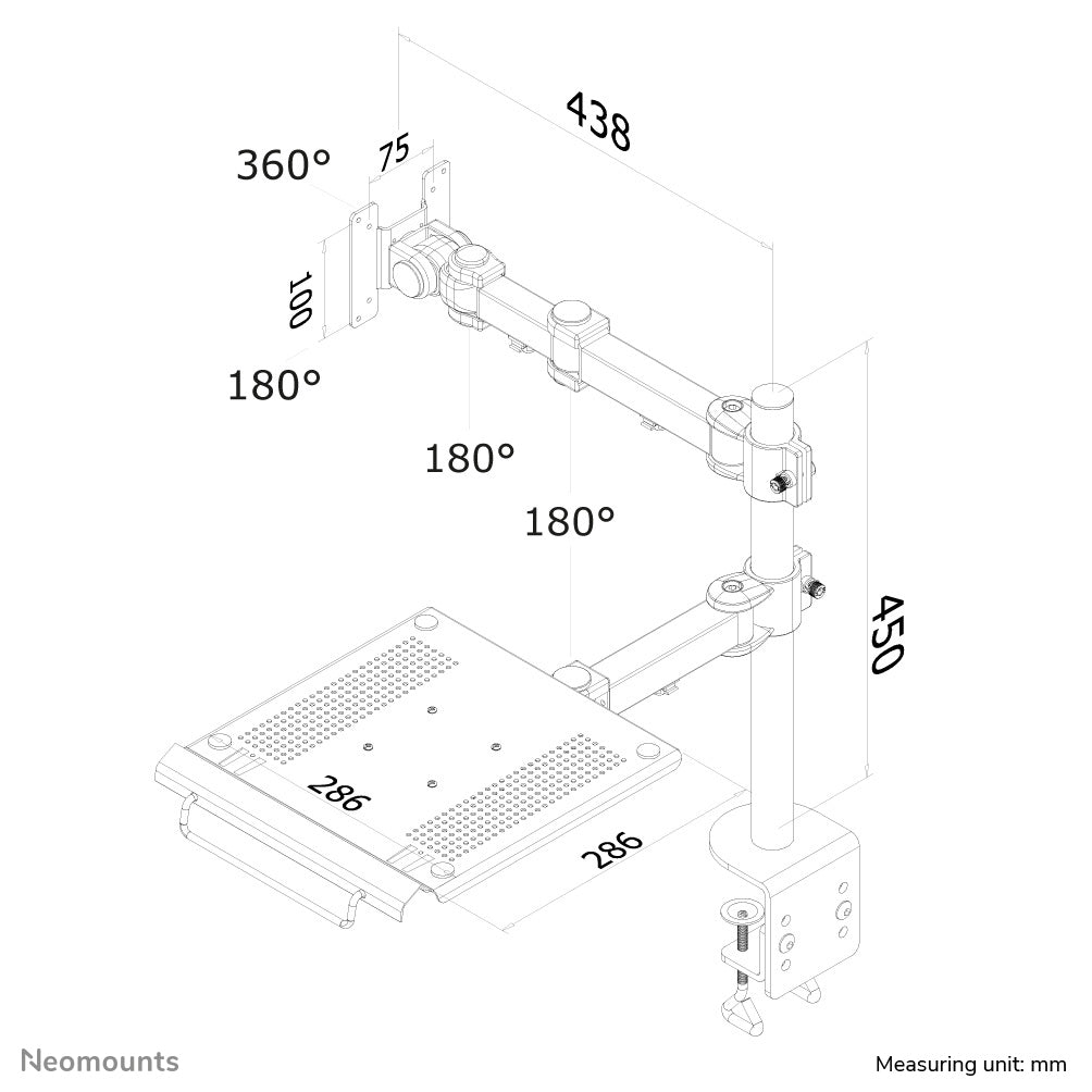 NEOMOUNTS FPMA-D960NOTEBOOK Support décran à fixer avec support pour ordinateur portable 10-27p