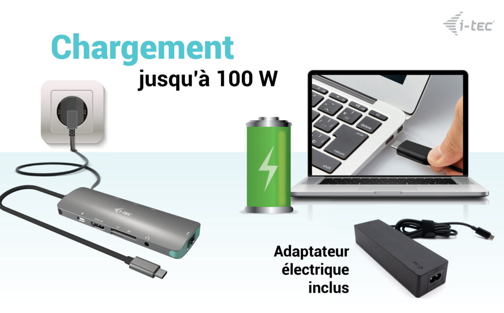 I-TEC USB C Metal Nano Dock 1xHDMI 4K 1xSD + 1xmicroSD Kartenleser 1xGLAN 1xAudio 3x USB 3.0 Port 1x USB-C PD + Charger 100W