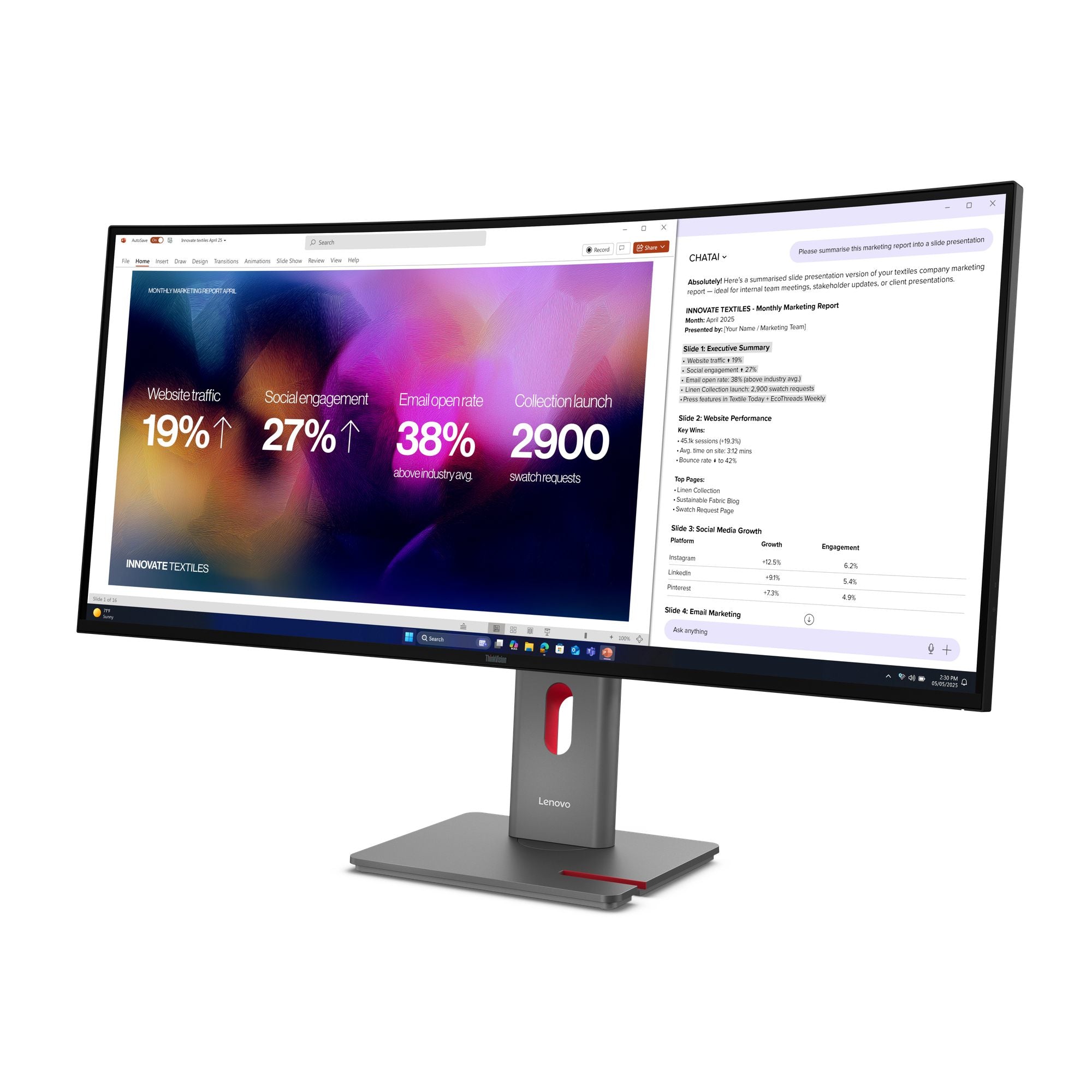 LENOVO ThinkVision P40WD-40 LED Écran curved 40p 39.7p 5120x2160 5K 120Hz IPS HDR10 Thunderbolt 4 HDMI DisplayPort speakers