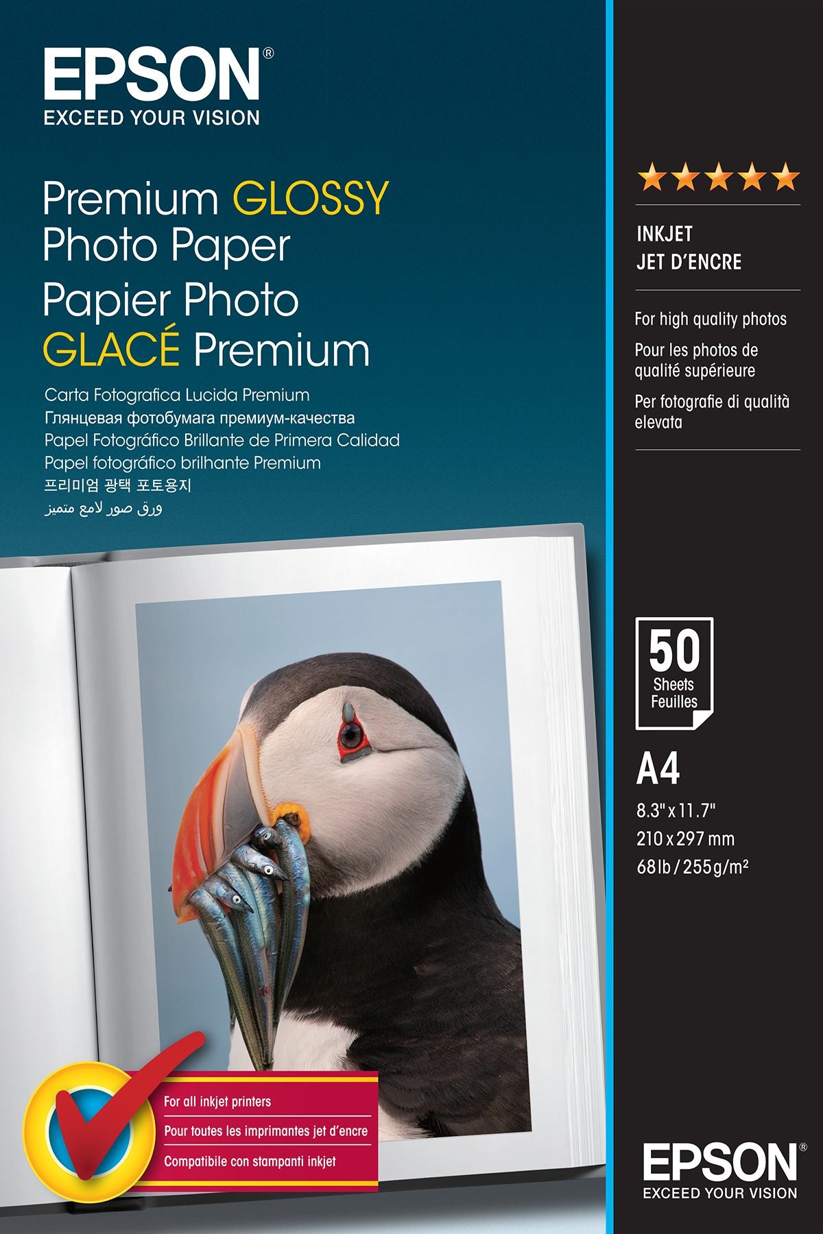 EPSON PREMIUM brillant photo  papier inkjet 225g/m2 A4 50 feuilles pack de 1